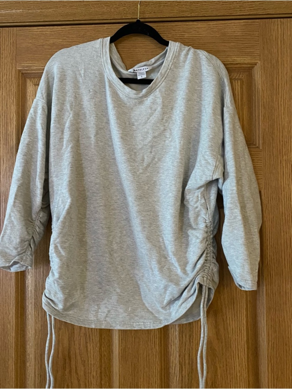 Athleta Lombard Ruched Sweatshirt Size Large Crew Neck Gray Pullover